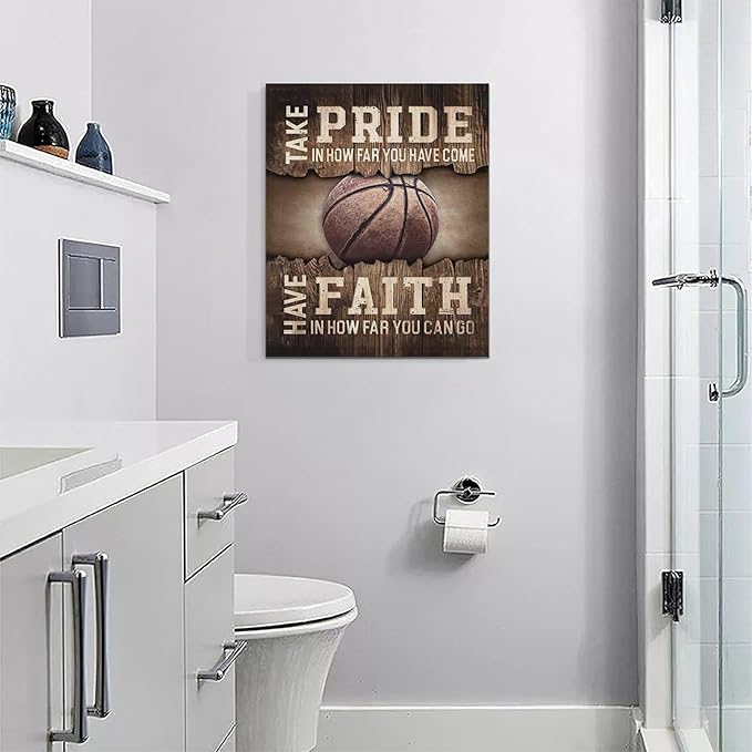 Fleruku Rustic Basketball Wall Art Sports Wall Decor Inspirational Quotes Brown Pictures Basketball Sign Canvas Painting Artwork Home Decorations For Boy Man Teenager Fans Bedroom Living Room 16"x20"