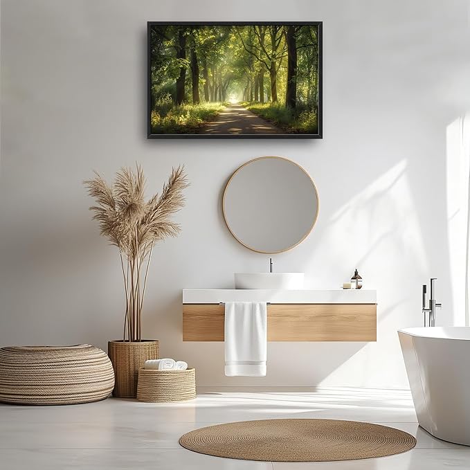 Framed Large Wall Art for Living Room, Forest Tree Canvas Wall Decor, Green Tree Pictures Painting, Modern Landscape Artwork for Bedroom Office 36L'' × 24W''