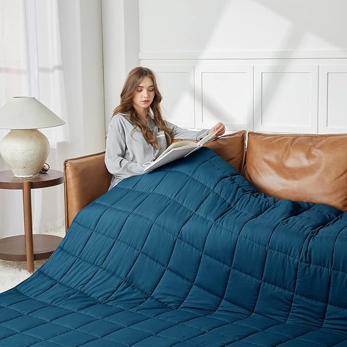 CYMULA Weighted Blanket for Adults (15lbs 48"x72" Twin Size) - Cooling Breathable Heavy Blankets for Summer Winter - Ultra Microfiber Soft Comfort Throw with Glass Beads - Gifts for Men/Women
