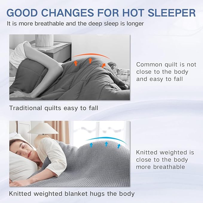 Guohaoi Knitted Weighted Blanket Kids (Light Grey 50"x60" 5lbs) No Beads Cooling Heavy Blanket, Home Decor Breathable Chunky Knit Throw Blanket for All-Season Use