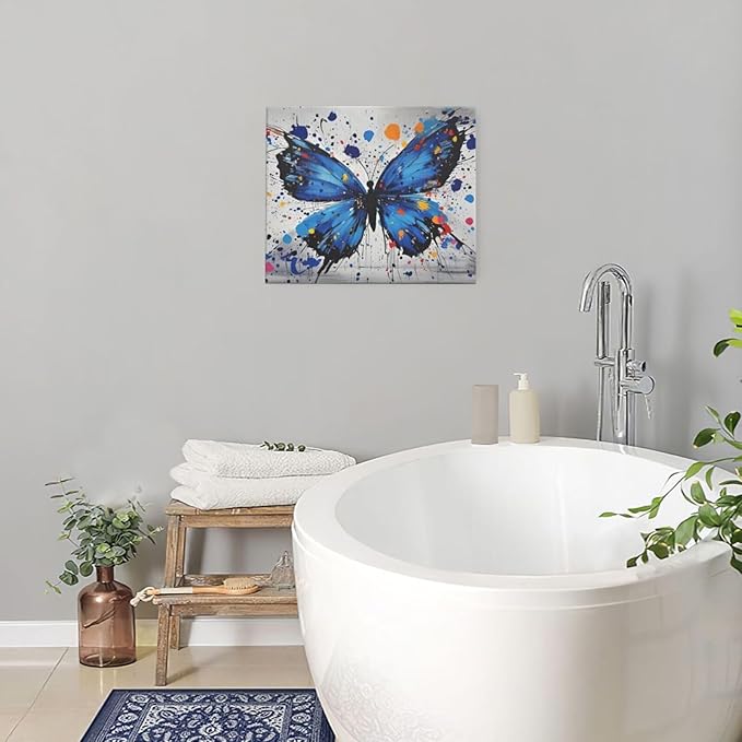 Banksy Butterfly Wall Art Blue Butterfly Street Art Graffiti Wall Decor Pictures Painting Canvas Artwork Framed Decoration Gifts for Women Girl Living Room Bedroom Office 20"x24"