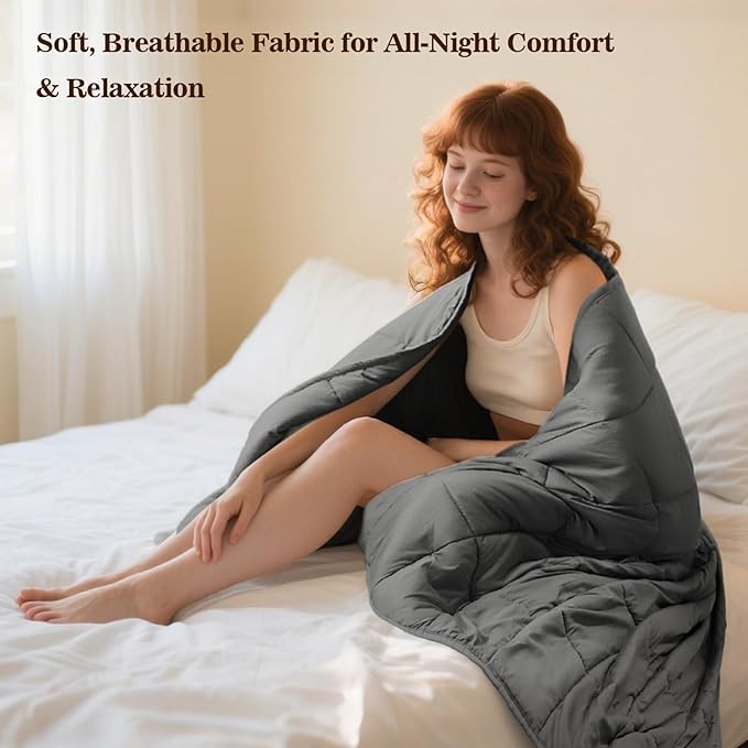 Weighted Blanket for Adults (15 lbs, 48" × 72", Grey) Twin Size Heavy Blanket for 140-160lbs, Breathable Weighted Throw Blanket with Glass Beads for All Season, Washable