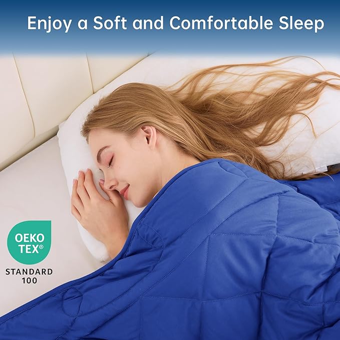 OMYSTYLE Weighted Blanket for Adults (25lbs, 80''x87'') - Queen Size Heavy Throw Blanket, Breathable and Cooling Microfiber Material with Premium Glass Bead for All Season Use, Machine Washable, Blue