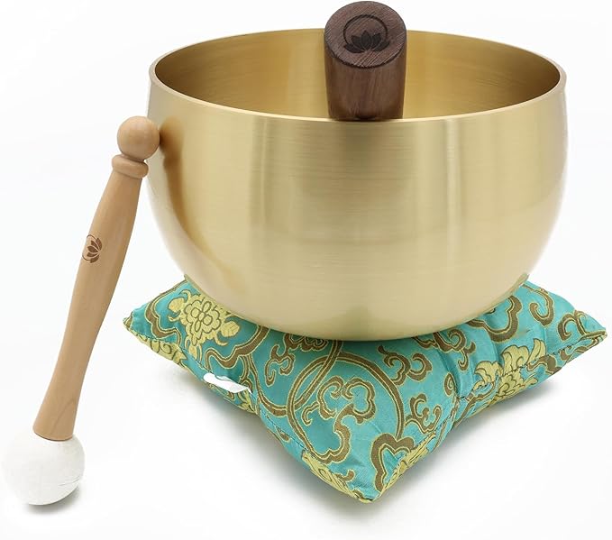 Tibetan Bell Bowl Set – 8-Inch Meditation Gong with Low Deep Singing Bowl Chime & High Vibrations - Tap to relax, Sound Healing with 2 Mallets & 1 Cushion, ZenBalance Bowl - Lotus Edition by CircleUp