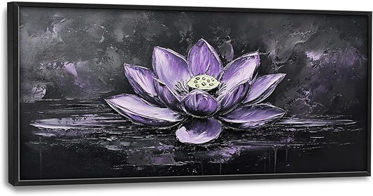 Kylora Lotus Wall Art Purple Lotus Flower Pictures Wall Decor Zen Meditation Large Master Over Above Bed Canvas Prints Horizontal Modern Artwork Painting Home Office Decorations For Bedroom 30"x60"