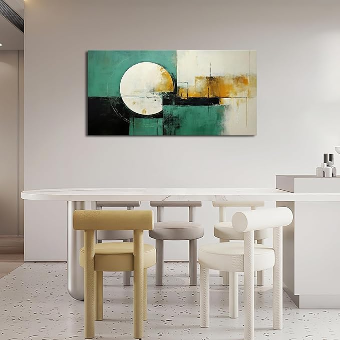 Abstract Wall Art Large Canvas Prints Abstract Moon Picture Wall Decor Black White Teal Graffiti Modern Framed Artwork Home Decorations for Living Room Dining Room Bedroom Office 60"x30"