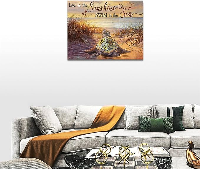 Bathroom Sea Turtle Wall Art Farmhouse Turtles Wall Decor Country Beach Ocean Coastal Nautical Pictures Canvas Painting Artwork Home Decorations for Living Room Bedroom Bathroom Office 16"x12"