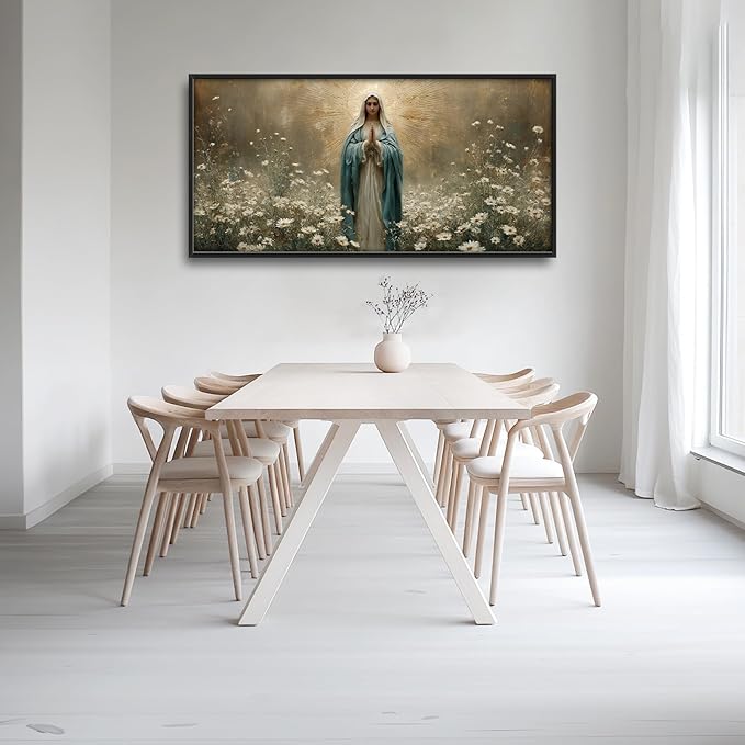 Glocmna Framed Large Wall Art for Living Room Virgin Mary Catholic Wall Decor Blessed Mother of Jesus Canvas Christian Religious Maria Pictures Painting Print Artwork Decorations Dining Room Bedroom Prayer Room 30"x60"