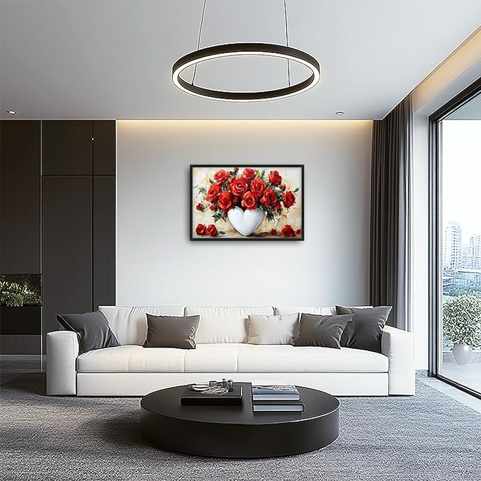 Kylora Rose Wall Art Red Flower Pictures Wall Decor Romantic Roses Prints Modern Artwork Red Roses Painting Home Office Decorations For Kitchen Bathroom Bedroom Dining Living Room 36"x24"
