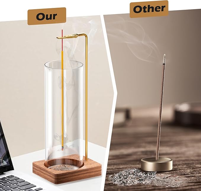 Incense Holder for Sticks, Insence-Stick Holder, Anti-Ash Flying No Mess Incense Burner, Incense Stick Holder with Glass Ash Catcher, for Yoga Spa Meditation Home Decor(2 Pack)