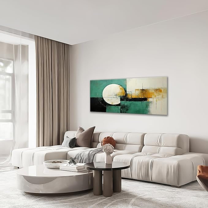 Abstract Wall Art Large Canvas Prints Abstract Moon Picture Wall Decor Black White Teal Graffiti Modern Framed Artwork Home Decorations for Living Room Dining Room Bedroom Office 60"x30"