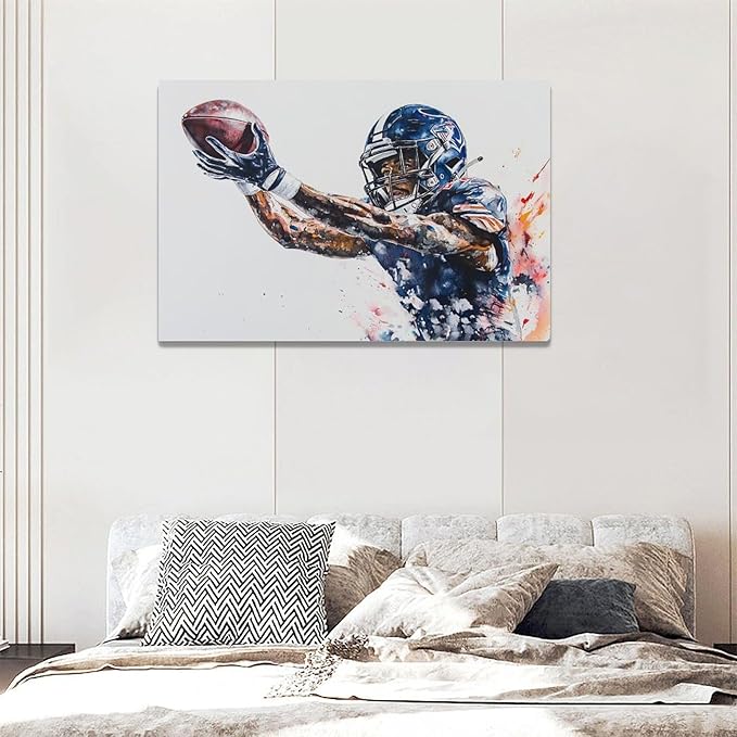 Football Wall Art Football Player Wall Decor Sports Pictures Canvas Painting Framed Artwork Home Decorations for Boy Room Living Room Bedroom Bathroom Office 24"x16"