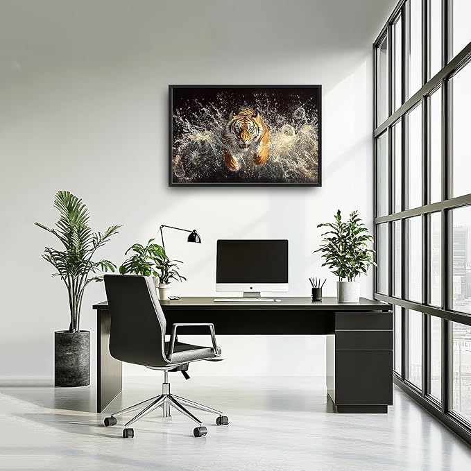 SSweetFox Extra Large Tiger Framed Wall Art for Living Room, Tiger Pictures Oversized Wall Decor Abstract Big Canvas Painting Print Home Decor Artworks for Bathroom Master Bedroom Office 36L" X 24W"