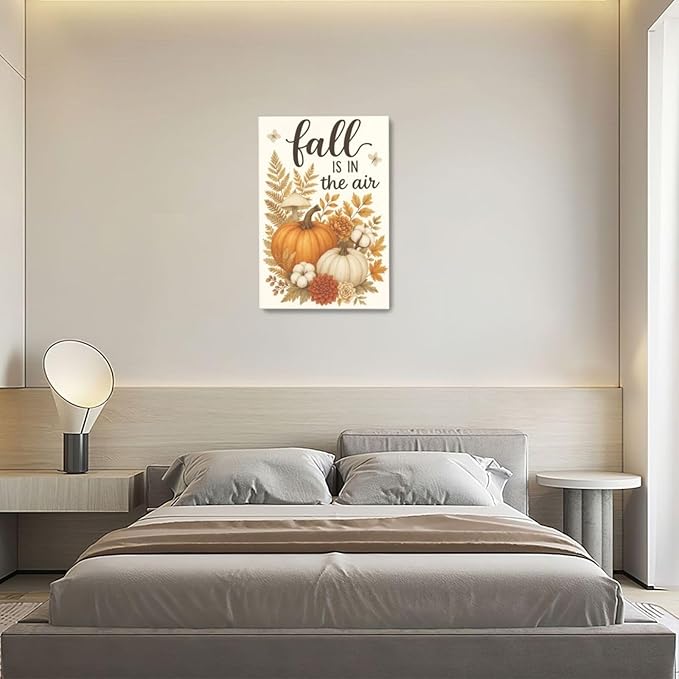 Fall Wall Decor Pumpkin Cotton Wall Art Autumn Pumpkin Canvas Pictures Painting Fall Signs Artwork Framed Decoration for Living Room Bedroom Dining Room Office Gifts 16"x24"
