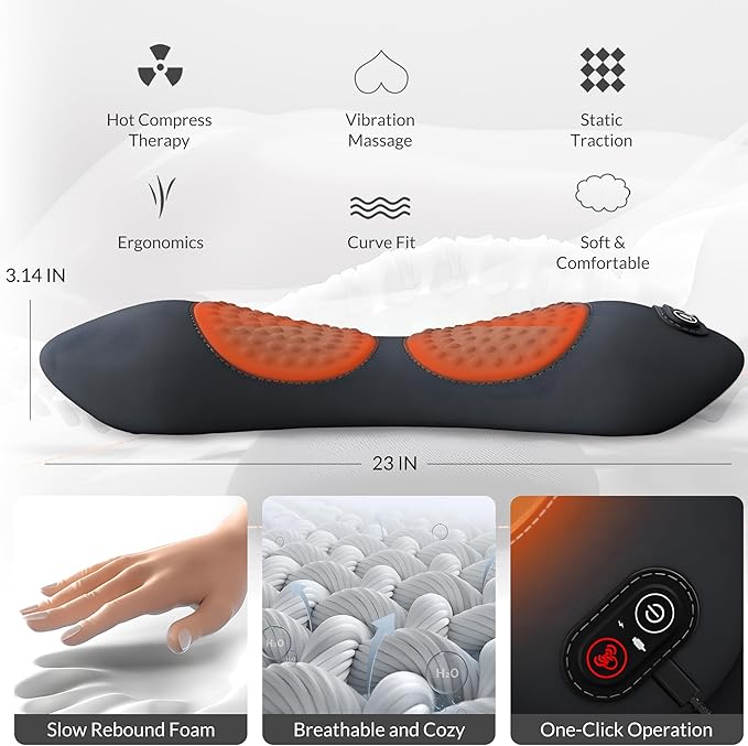 3 in 1 Back Massager, Electric Lumbar Support Pillow Heat Vibration Massage Lower Back Spine Decompression Device