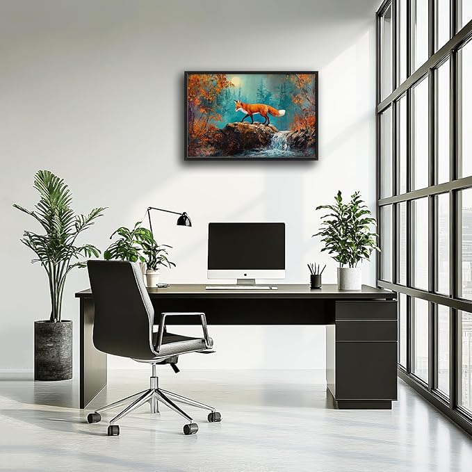 Fox Large Wall Art Forest Animals Pictures Wall Decor Fox Above Over Bed Canvas Prints Painting Framed Artwork Decoration for Boys Bedroom Living Room Office 36"x24"