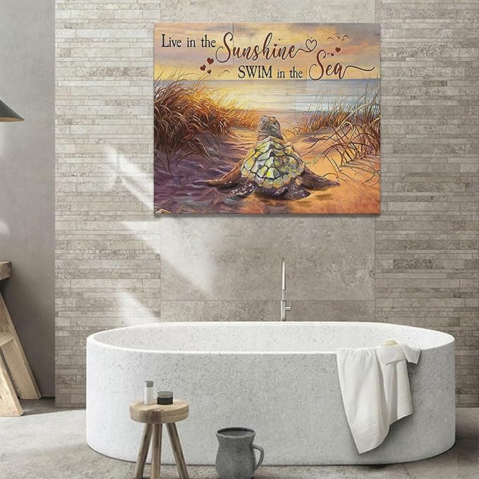 Bathroom Sea Turtle Wall Art Farmhouse Turtles Wall Decor Country Beach Ocean Coastal Nautical Pictures Canvas Painting Artwork Home Decorations for Living Room Bedroom Bathroom Office 24"x20"