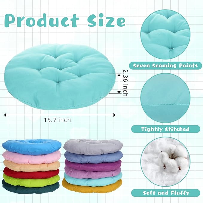 24 Pcs Round Floor Cushions Floor Pillows Meditation Seat Pillows Flexible Seating for Adults Kids, Chair Cushions for Classroom, Nursery, Living Room, Yoga(Medium 15.7 Inch,Multi Color)