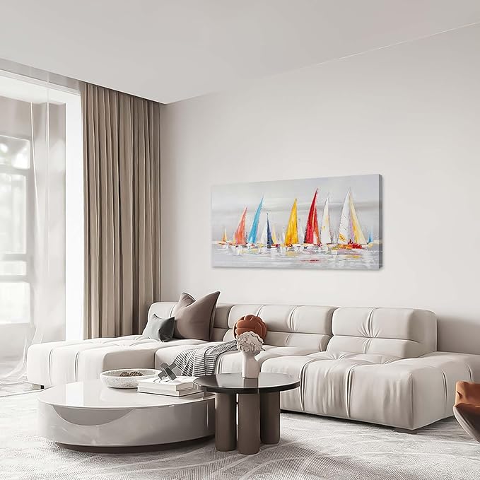 Sailboat Wall Art Nautical Pictures Wall Decor Abstract Coastal Colorful Large Canvas Prints Painting Modern Framed Artwork Above Bed for Living Room Dining Room Bathroom Office 60"x30"
