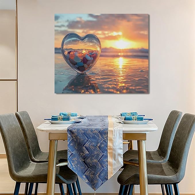 Fleruku Beach Sunset Wall Art Ocean Coastline Wall Decor Natural Scenery Pictures Canvas Painting Artwork Home Decorations for Living Room Bedroom Bathroom Office 24"x20"