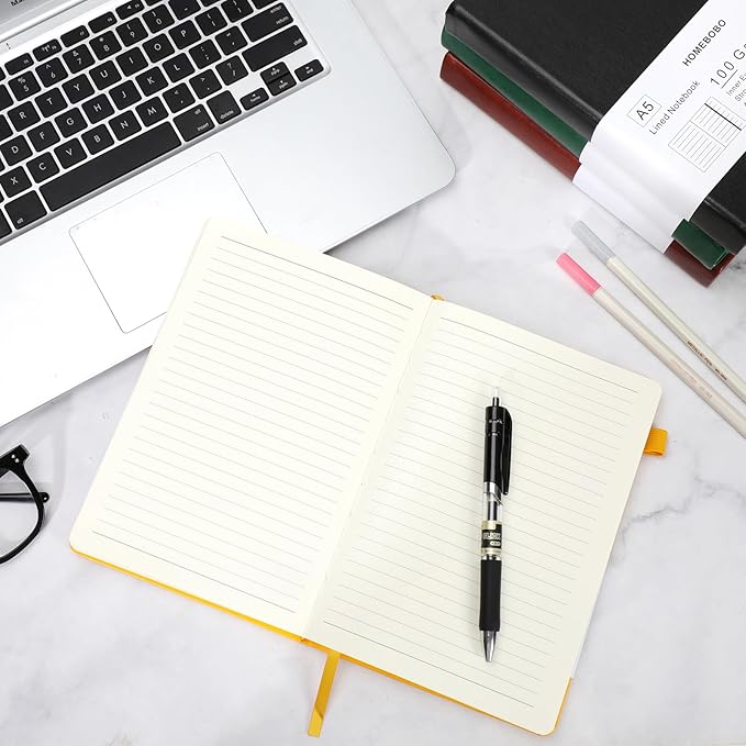 Journals for Writing, A5 Leather Ruled Notebook with 400 Pages, 100 Gms College Ruled Journal with Thick Paper, Hardcover with Inner Pocket & Pen Holder, Black