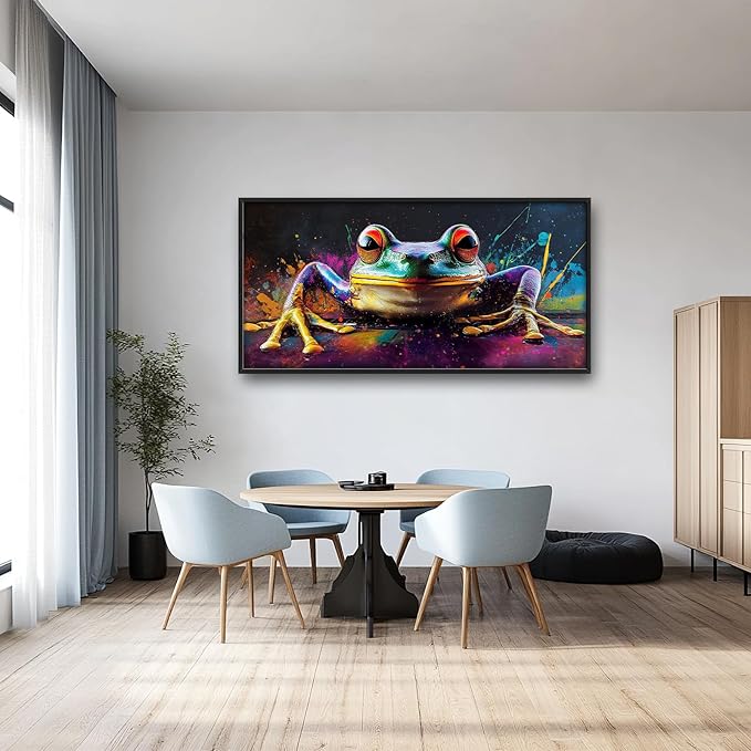 Frog Wall Art Banksy Frog Pictures Wall Decor Graffiti Street Abstract Large Master Over Above Bed Canvas Prints Horizontal Modern Artwork Painting Home Office Decorations For Kitchen Bedroom 30"x60"