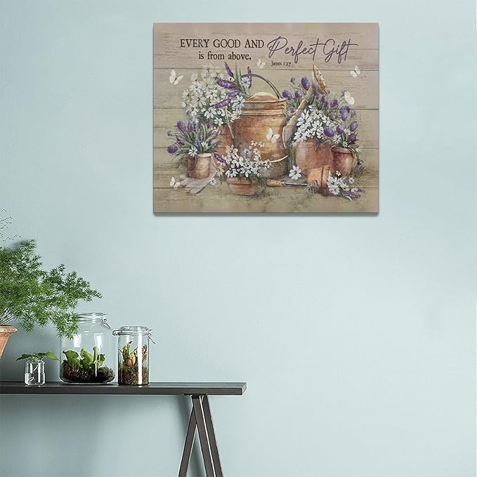 Country Bathroom Flower Wall Art Farmhouse Lavender Wall Decor Rustic Scripture Sign Canvas Painting Artwork Home Decorations for Man Teenager Office Bedroom Living Room Bathroom 24"x20"