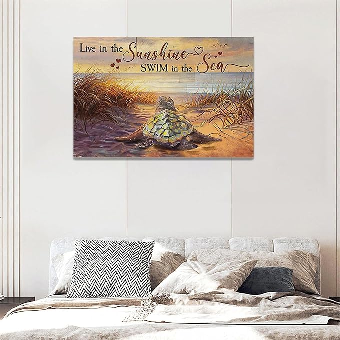 Bathroom Sea Turtle Wall Art Farmhouse Turtles Wall Decor Country Beach Ocean Coastal Nautical Pictures Canvas Painting Artwork Home Decorations for Living Room Bedroom Bathroom Office 24"x16"