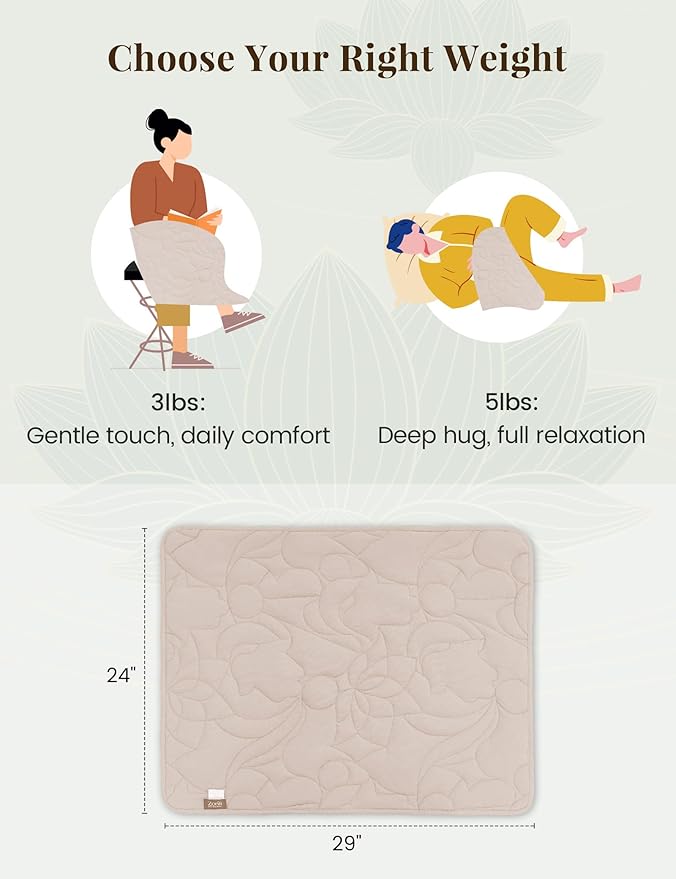 ZonLi Weighted Lap Blanket 5lbs for Meditation, Yoga, Napping, Sleeping and Travel, Cotton Weighted Blanket for Adults,Skin Friendly & Machine Washable, 29x24 inches, Cream White
