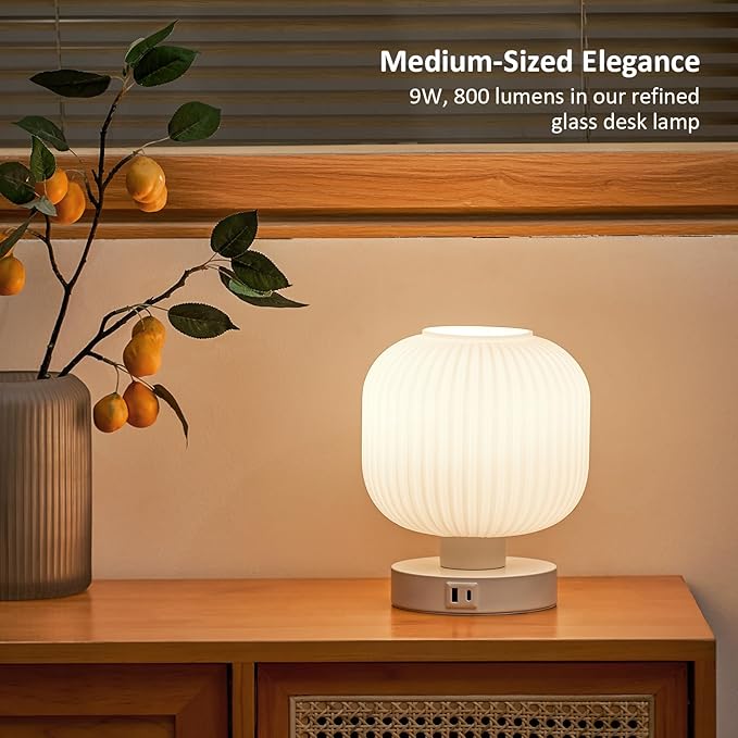 Big Touch Glass Bedside Lamps,Table Lamps 3 Way Dimmable with USB C+A Charging Ports - Bedroom Nightstand & Living Room Essential, 9W Bulb Included