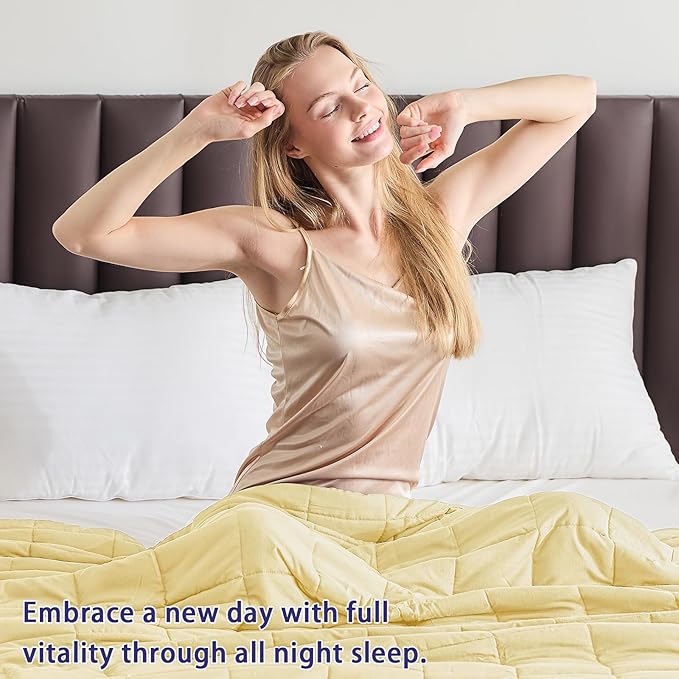 yescool Weighted Blanket for Adults (17 lbs, 60" x 80", Yellow) Cooling Heavy Blanket for Sleeping Perfect for 160-180 lbs, Queen Size Breathable Blanket with Premium Glass Bead, Machine Washable