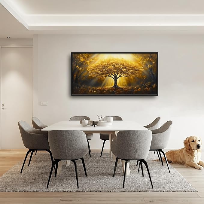 SweetFox Extra Large Tree of Life Framed Wall Art for Living Room, Golden Tree Forest Pictures Oversized Wall Decor Abstract Canvas Painting Print Artwork for Bathroom Master Bedroom 60L X 30W