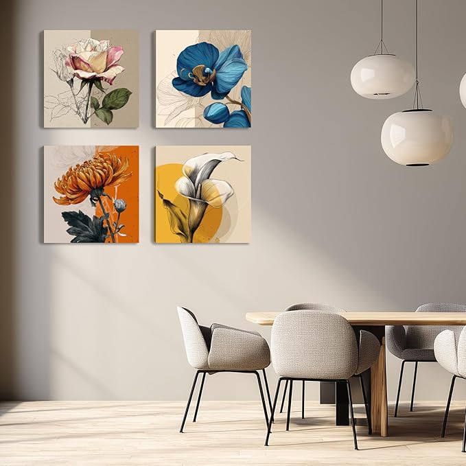 Framed Botanical Wall Art for Living Room Rustic Boho Floral Canvas Paintings Prints Flower Pictures for Farmhouse Hallway Bedroom Dining Room Bathroom Office Wall Decor ArtWork for Wall