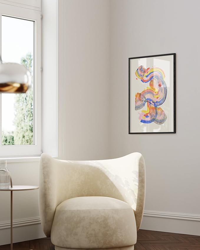 HAUS AND HUES Colorful Abstract Wall Art - Minimalist Retro Picture for Living Room Decor, Red and Pink Modern Wall Art Painting (Abstract Watercolor Swirls, Black Frame, 24x36)