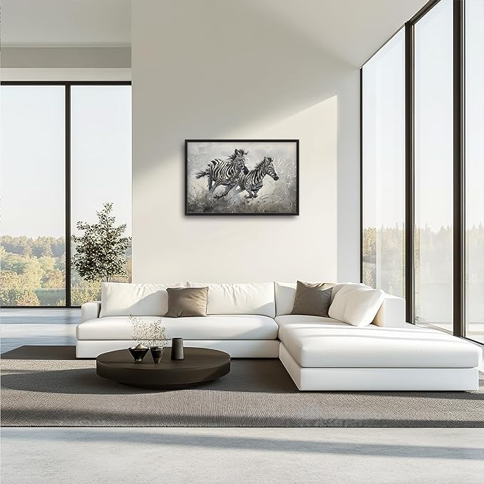 Large Country Zebra Framed Wall Art for Living Room African Zebra Pictures Canvas Wall Decor Print Painting Artwork Modern Home Decorations for Bedroom Office 36x24 inch