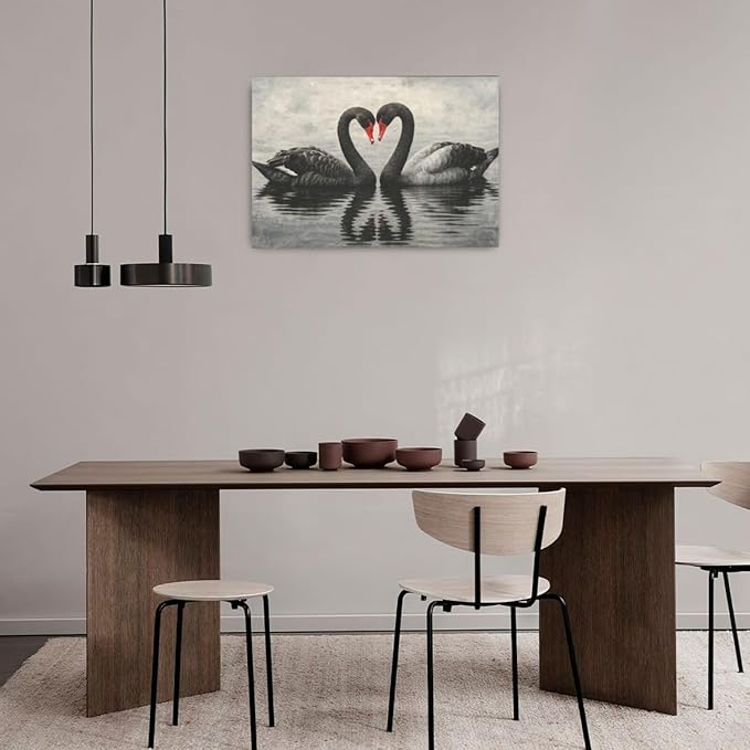 Black Swan Wall Art Vintage Canvas Wall Decor Swan Aesthetics Art Retro Pictures Painting Artwork Framed Decoration for Living Room Bedroom Bathroom Dining Room Office 16"x24"