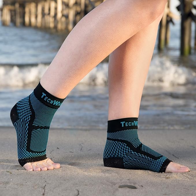 TechWare Pro Ankle Brace Compression Sleeve - Plantar Fasciitis Sock. Relieves Achilles Tendonitis. Foot Arch Support Reduces Joint Pain, Swelling & Heel Spur Pain. Injury Recovery Braces for Sports