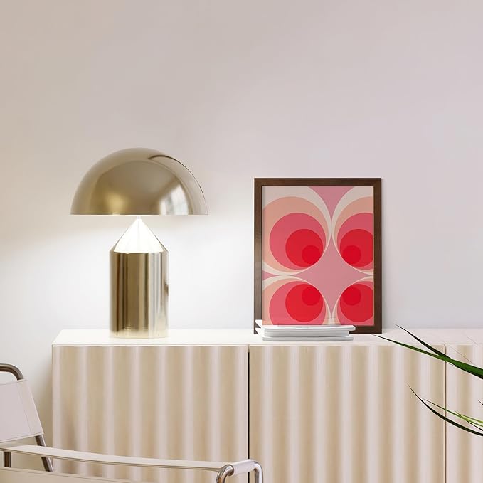 HAUS AND HUES Colorful Abstract Wall Art - Minimalist Retro Picture for Living Room Decor, Red and Pink Modern Wall Art Painting (Pink Mod, Walnut Frame, 8x10)