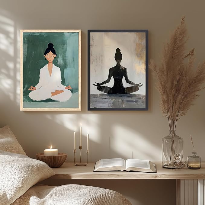 GELDSTEI Wood Framed Zen Wall Art, Tranquil Meditation Wall Decor, Yoga Girl Canvas Painting, Spiritual Aesthetic Picture, Calming Mindfulness Poster Print for Living Room Spa Yoga Studio 12"x16"