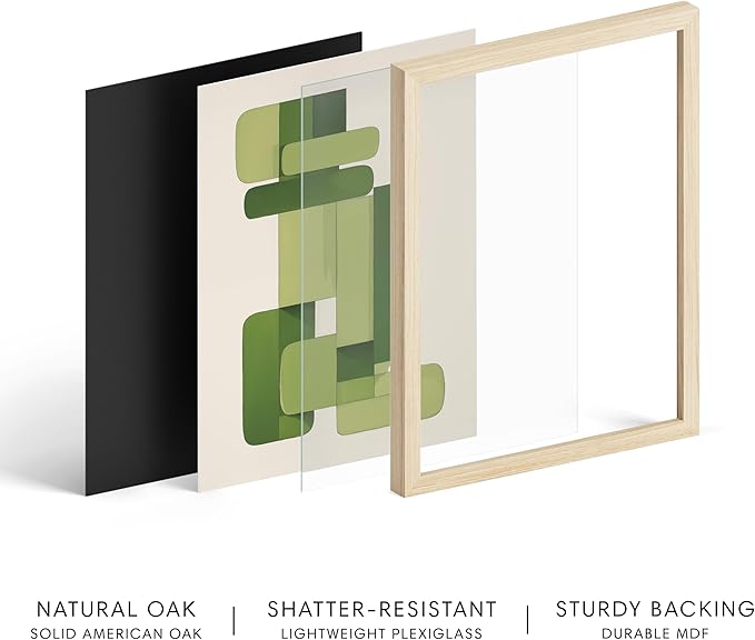 HAUS AND HUES Modern Abstract Wall Art - Blue and Green Living Room Art, Modern Artwork for Walls, Minimalist Picture for Living Room(Green Geometric, Beige Frame, 12x16)