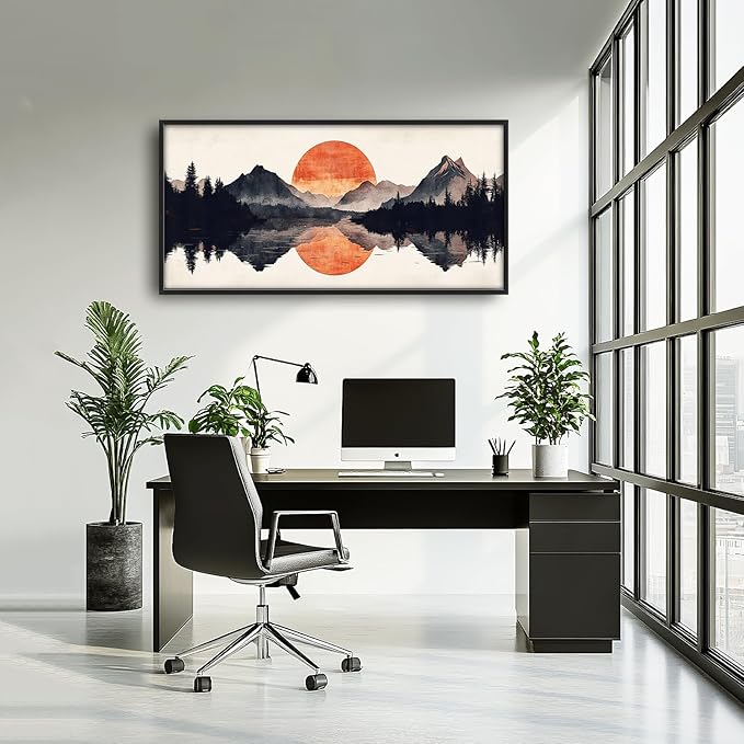 SweetFox Large Forest Mountains Reflection Framed Wall Art for Living Room, Natural landscape Pictures Oversized Wall Decor Abstract Canvas Painting Print Artwork for Bathroom Bedroom 60L X 30W