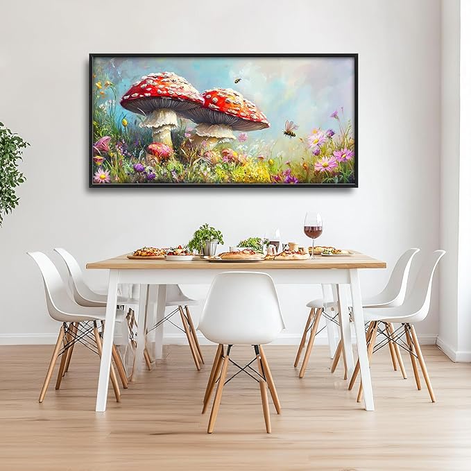 Mushroom Wall Art Mushroom Pictures Wall Decor Cottagecore Plant Botanical Large Master Over Above Bed Canvas Prints Horizontal Modern Artwork Painting Home Office Decorations For Bedroom 30"x60"