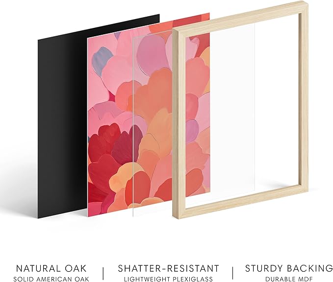 HAUS AND HUES Colorful Abstract Wall Art - Minimalist Retro Picture for Living Room Decor, Red and Pink Modern Wall Art Painting (Petals 1, Beige Frame, 24x36)