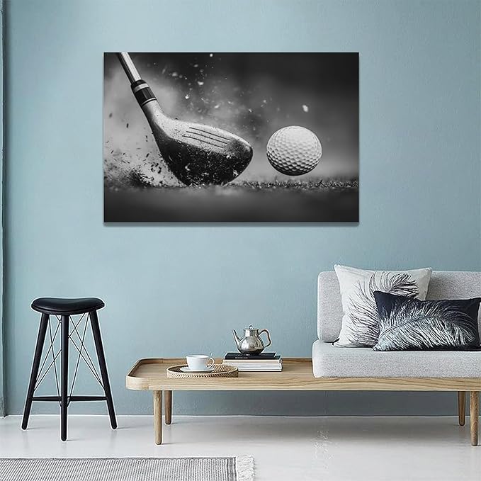 Olivine Golf Wall Art, Pictures Wall Decor, Black and White Sport Paintings, Golfing Sports Canvas Prints, Framed Artwork for Living Room Bedroom Bathroom Office Home Decoration 24"x16"