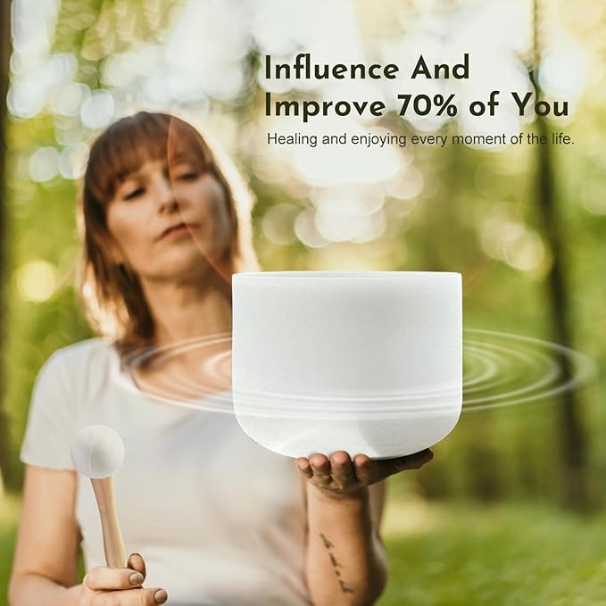 Singing Bowl Set of 4 PCS 6" A Note 8" F Note 10" G Note 12" C Note Frosted Chakra Quartz Crystal Sound bowls With Carry Case Bag.