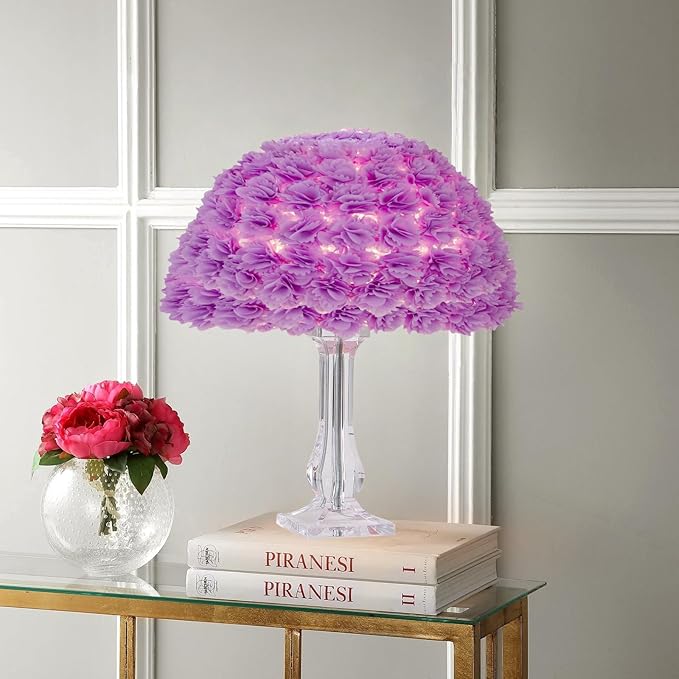 Fabric Flower Desk Lamp Purple Artificial Floral Table Lamp for Girl Chiristmas Gift Nightstand Light Bedside Lamp Decor for Wedding Bedroom Living Room Restaurant Hotel Office