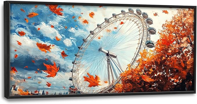 Olivine Large Wall Art, London Eye Pictures Wall Decor, Autumn London Canvas Prints Painting, Framed Artwork for Bathroom Bedroom Living Room Office Home Decoration 60"x30"