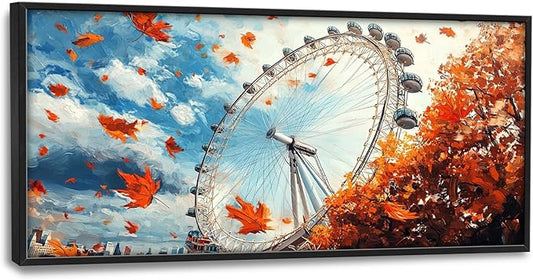 Olivine Large Wall Art, London Eye Pictures Wall Decor, Autumn London Canvas Prints Painting, Framed Artwork for Bathroom Bedroom Living Room Office Home Decoration 60"x30"