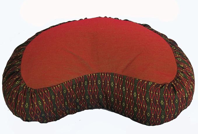 Meditation Cushion Zafu Pillow Buckwheat Fill - Global Weave Fabric Crescent Saffron Brown