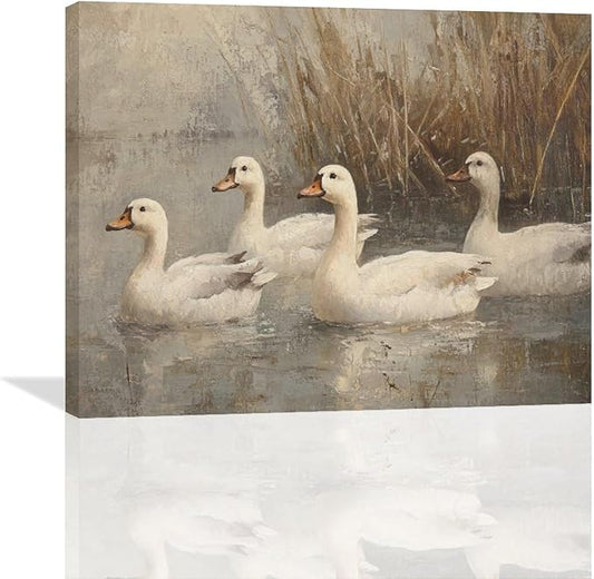 Farmhouse Duck Wall Art Country Kitchen Wall Decor Rustic Wild Duck Pictures Canvas Painting Framed Artwork Home Decorations for Bathroom Living Room Bedroom Office 20"x16"